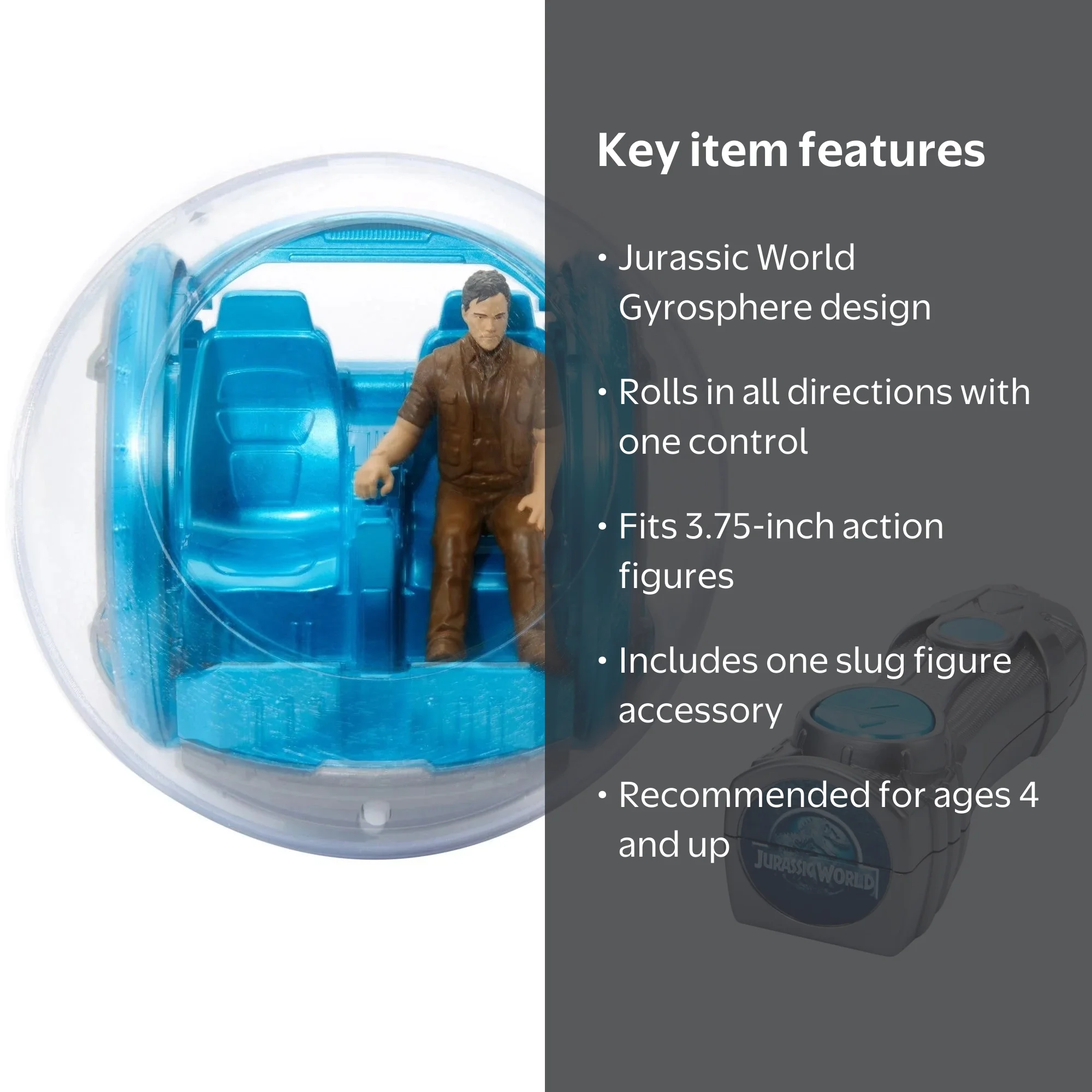 ジュラシックパーク　ジャイロスフィア　オーウェン Jurassic World RC Gyrosphere with Owen Figure, Kid-Friendly Remote