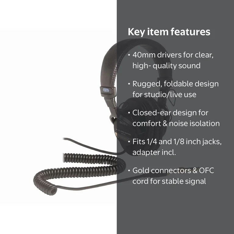 Sony, Circumaural Closed-Back Pro Monitor Headphone, Black