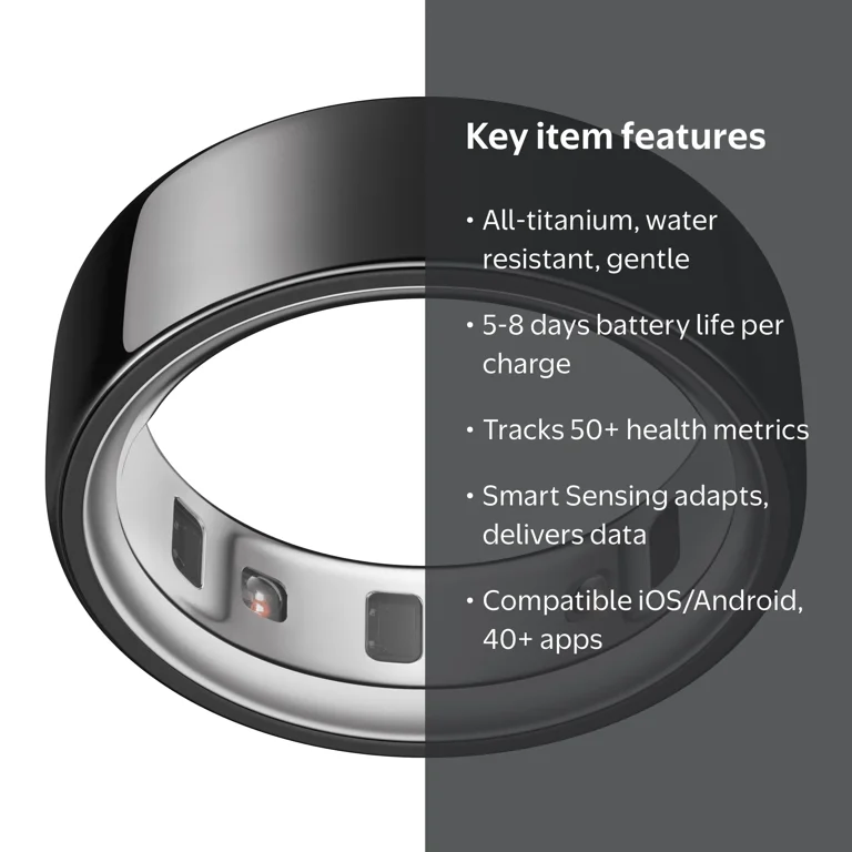 Oura Ring 4, Black, Size 8, Smart Wearable, Sleep, Fitness & Heart