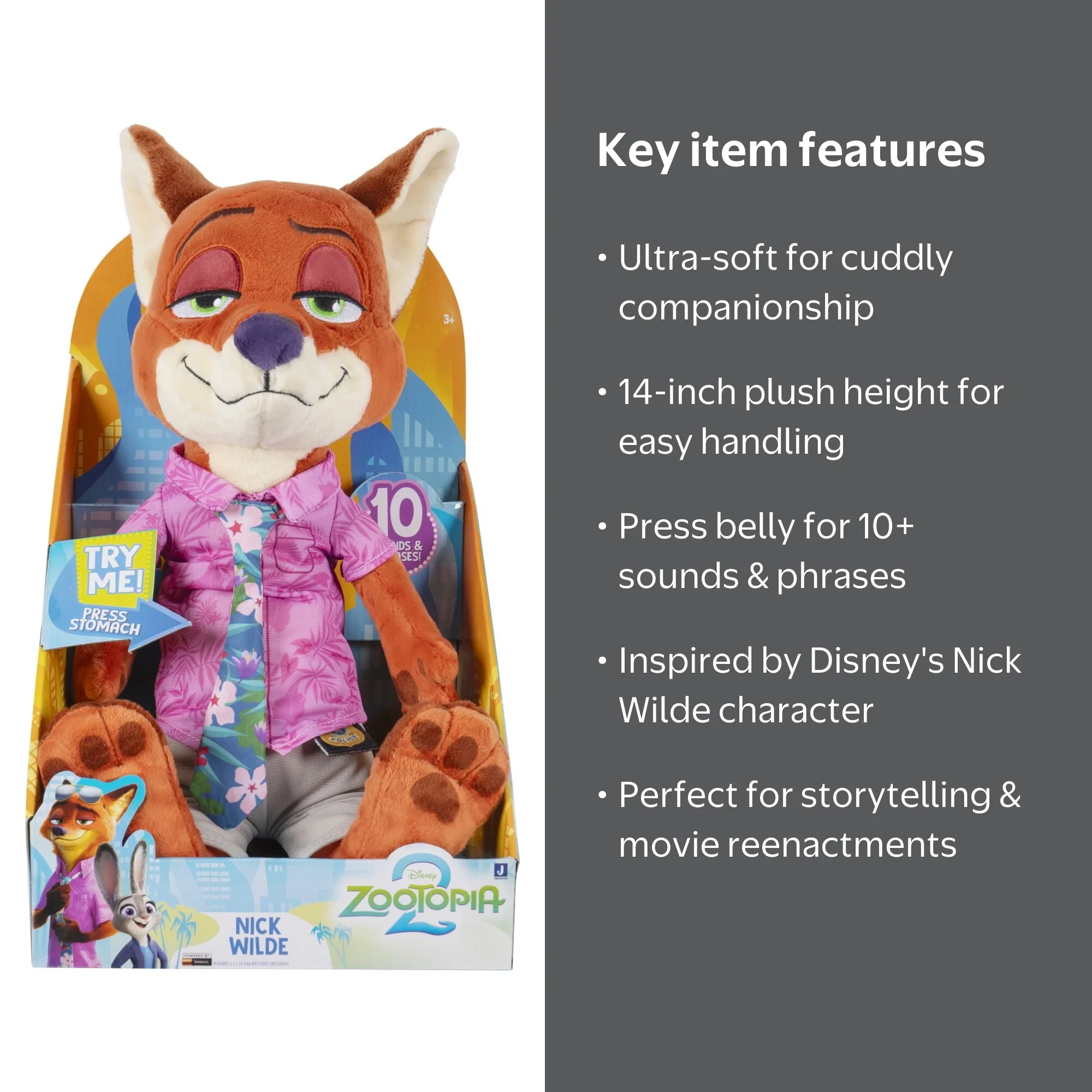Disney's Zootopia 2 14 inch Feature Plush Nick Wilde - 10+ Sounds