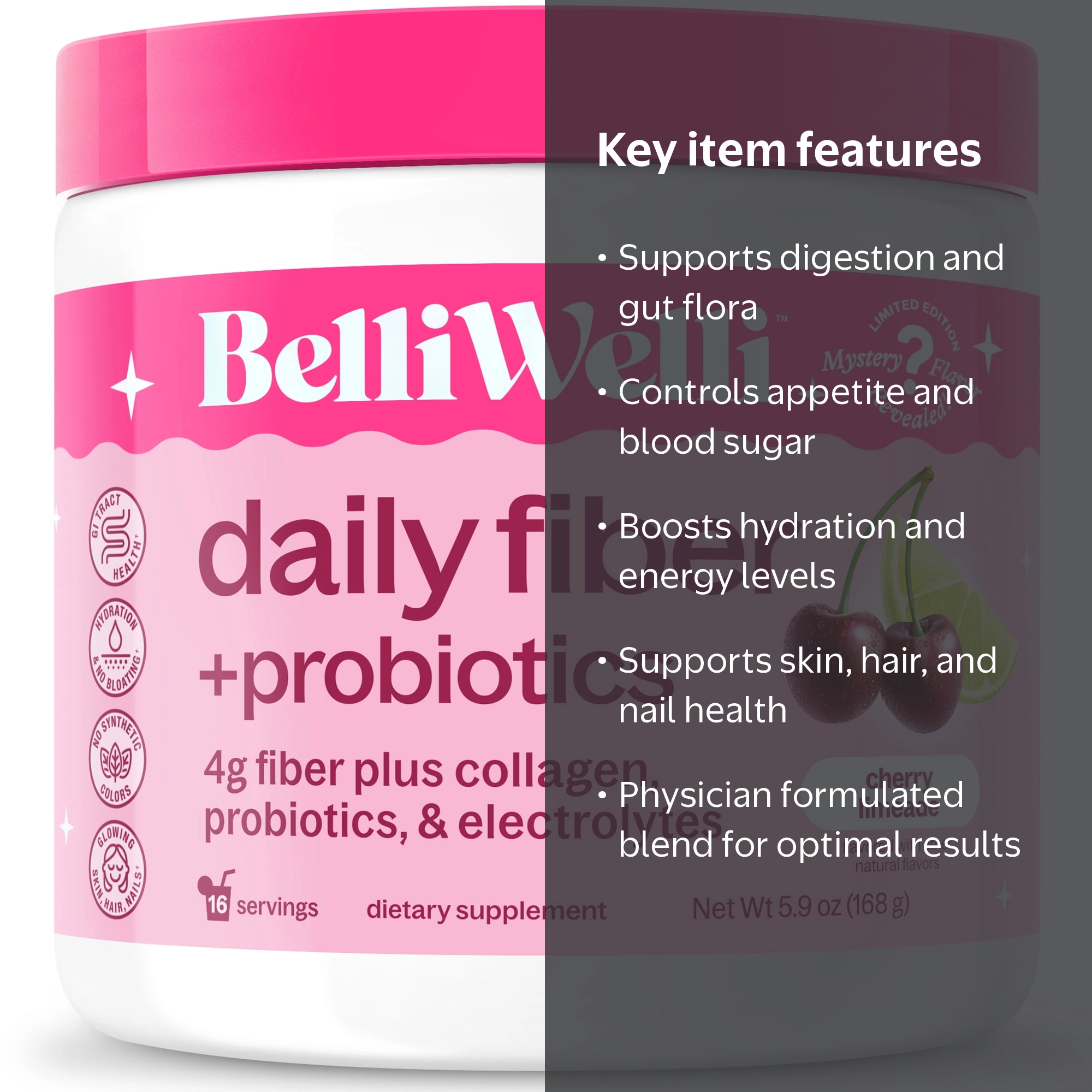 BelliWelli Daily Fiber Supplement with Probiotics, Electrolytes