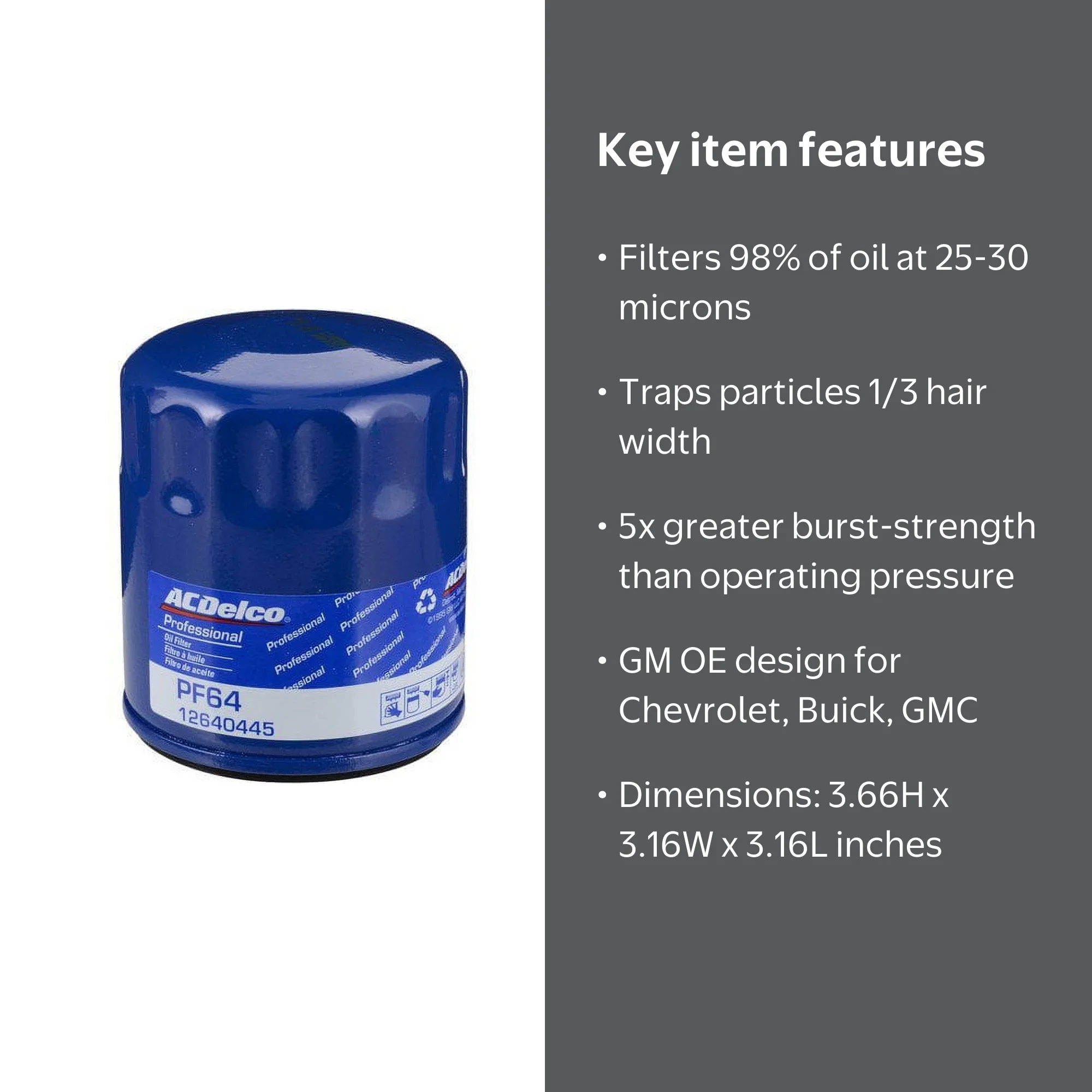 ACDelco, Engine Oil Filter, PF64, 3.66
