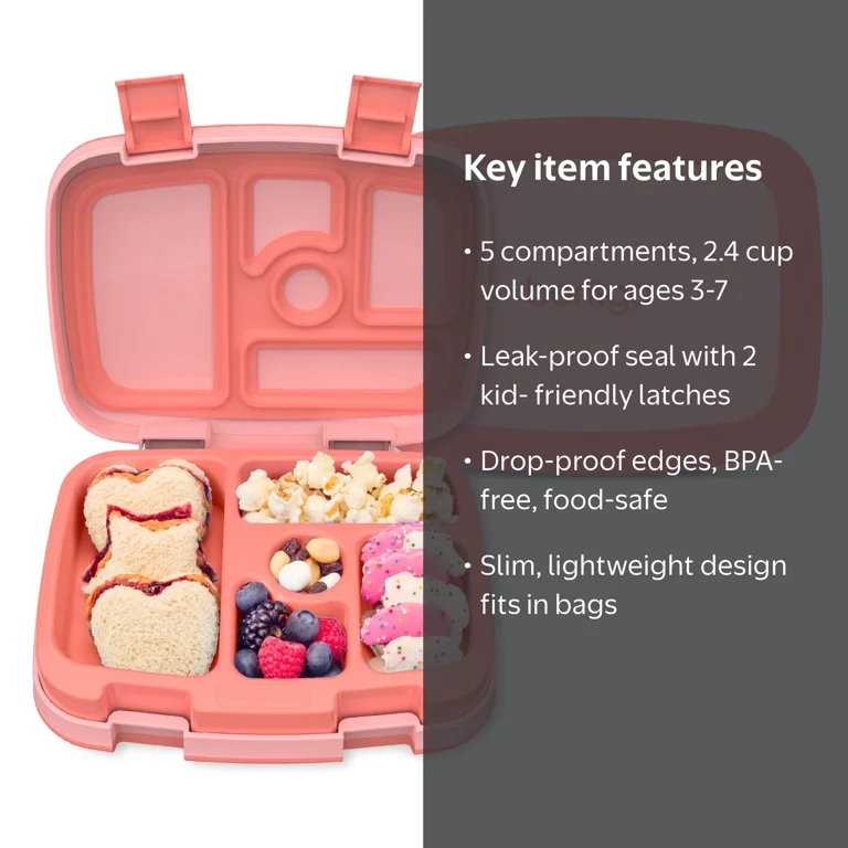 Bentgo Kids Bento-Style 5-Compartment Lunch Box - Coral - Walmart.com