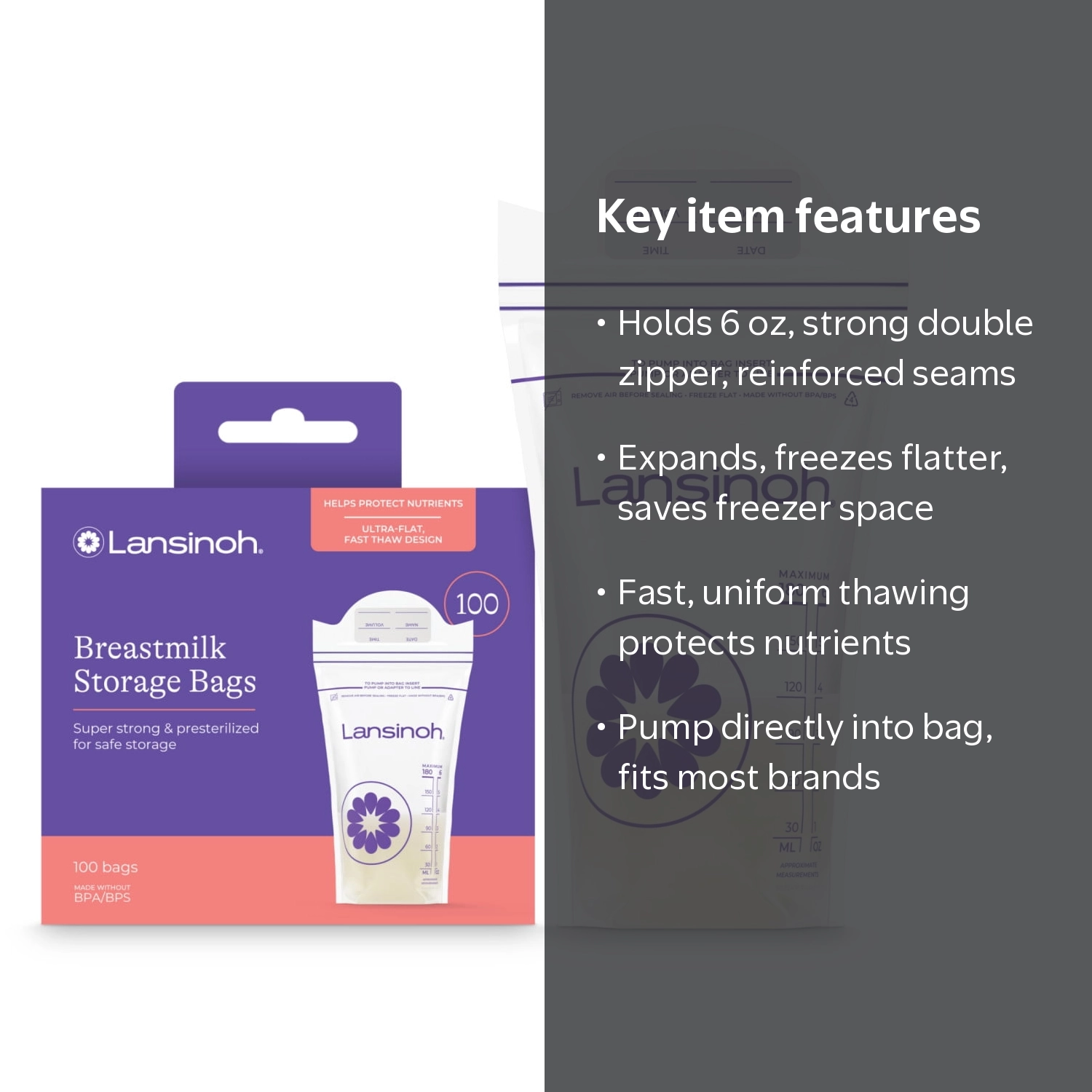 Lansinoh Breastmilk Storage Bags, Fast Freeze and Thaw, 25 Count