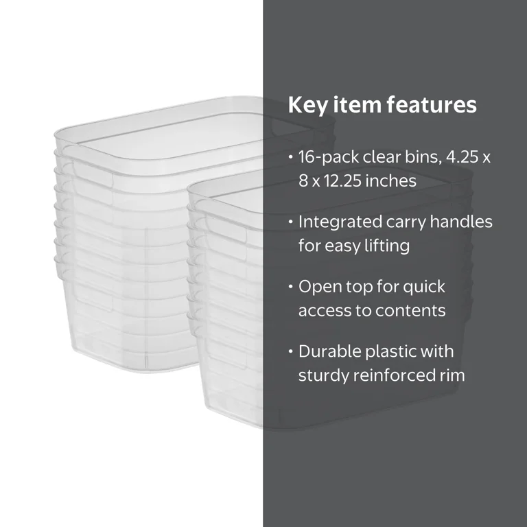 Sterilite, Storage Bin, 4.25x8x12.25 Inch, Clear 16 Pack - Walmart.com