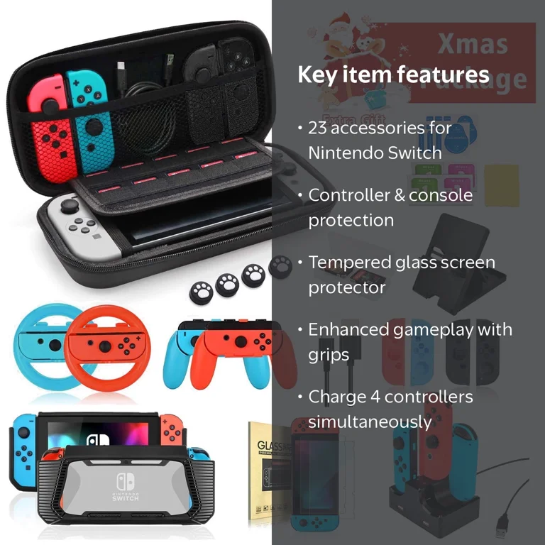 Switch Nintendo Switch &proコントローラセット TechKen, Accessories Kit for Nintendo Switch, 23 in 1, Red