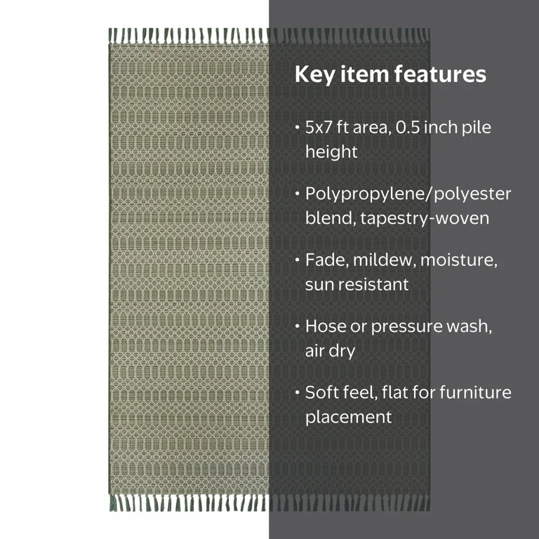 Free Shipping! Better Homes & Gardens Outdoor Rug 5x7 Green Tassel