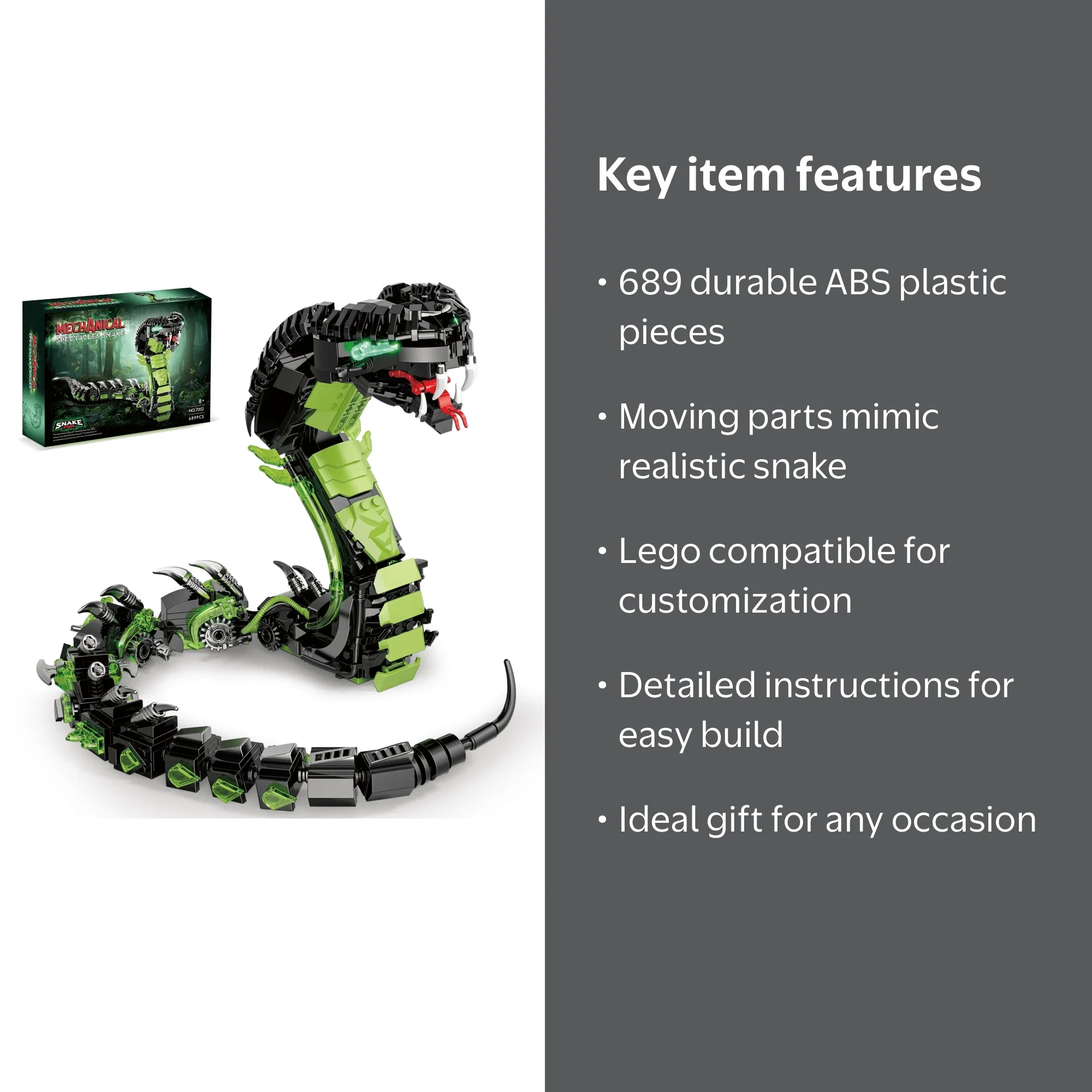 GZBrick Mechanical Spectacles Snake Building Set, 689 pcs, for