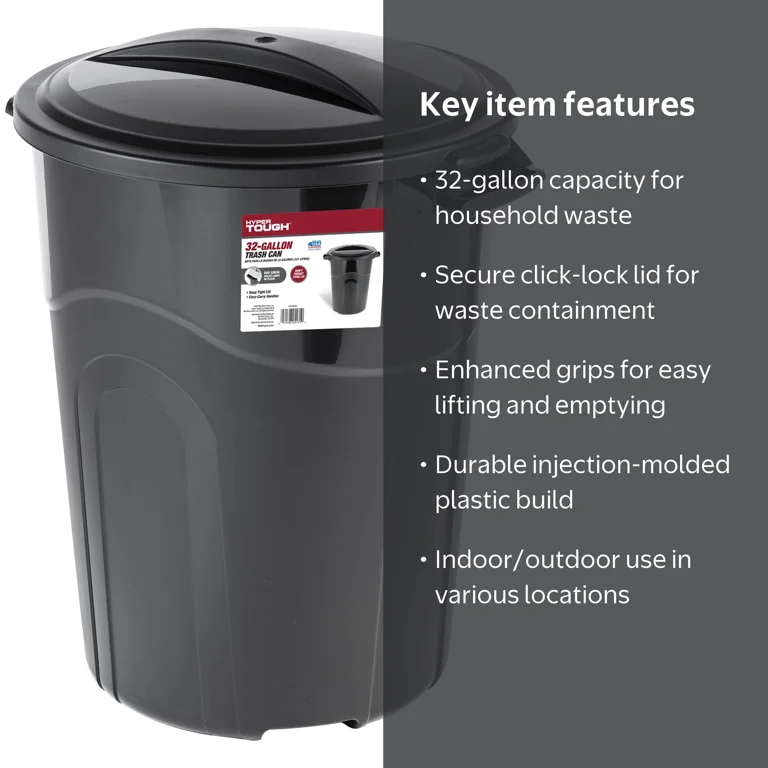Hyper Tough 32 Gallon Injection Molded Heavy Duty Plastic Trash