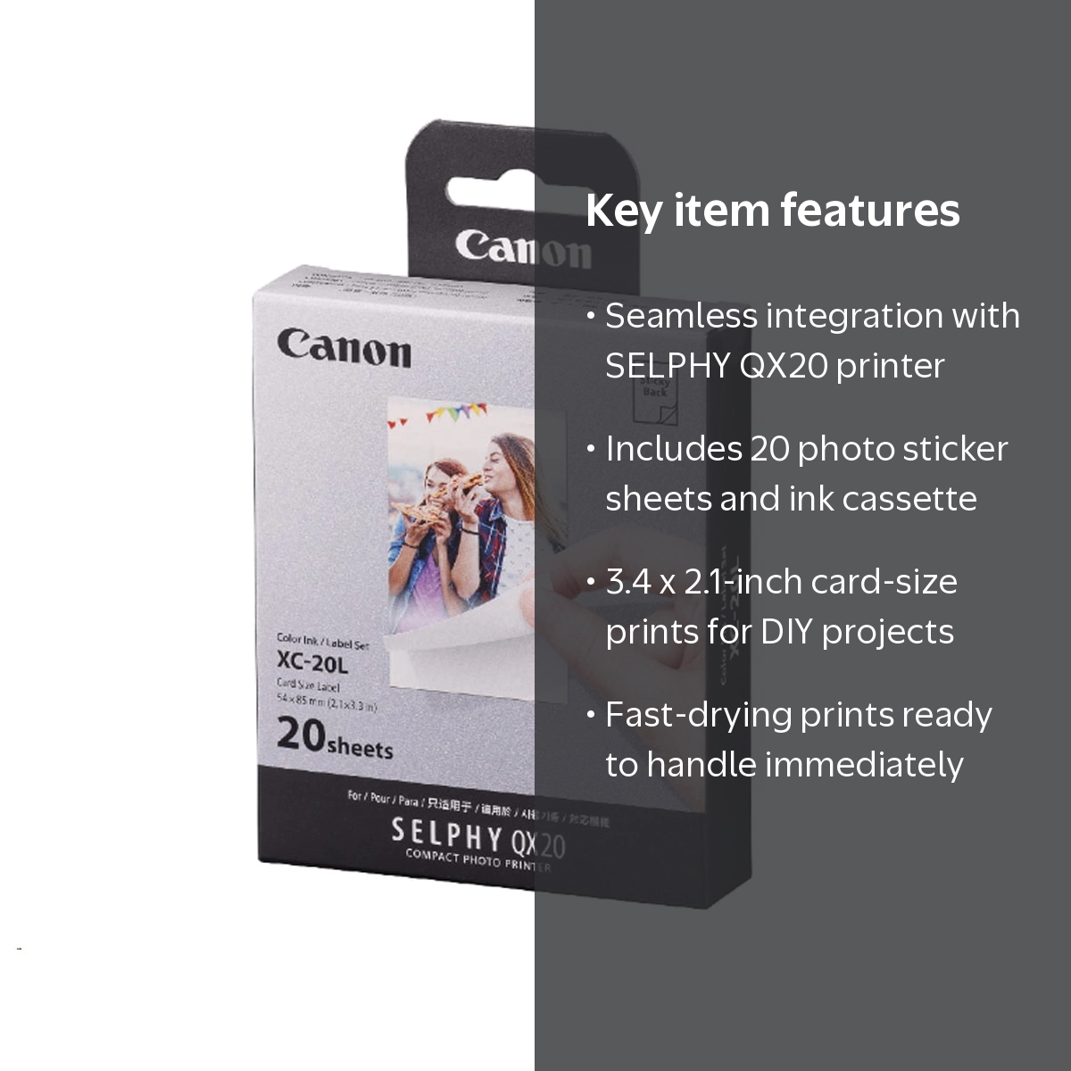 Canon, Ink Paper Set, 20 Sheets, Compatible with SELPHY QX20