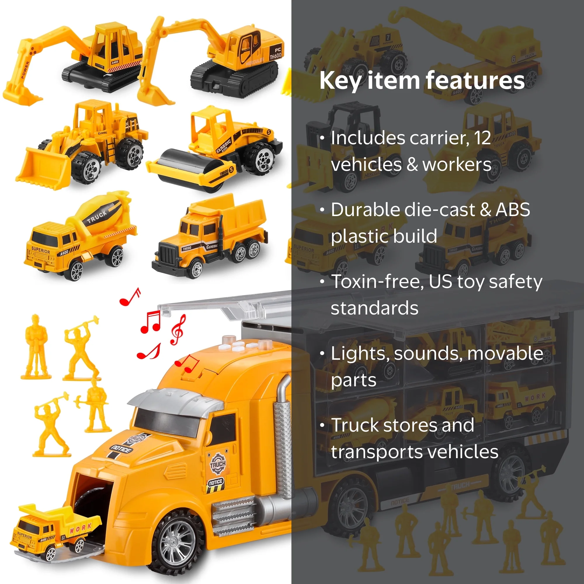 Free Shipping! Joyfy 25 in 1 Die-cast Construction Big Truck Toys