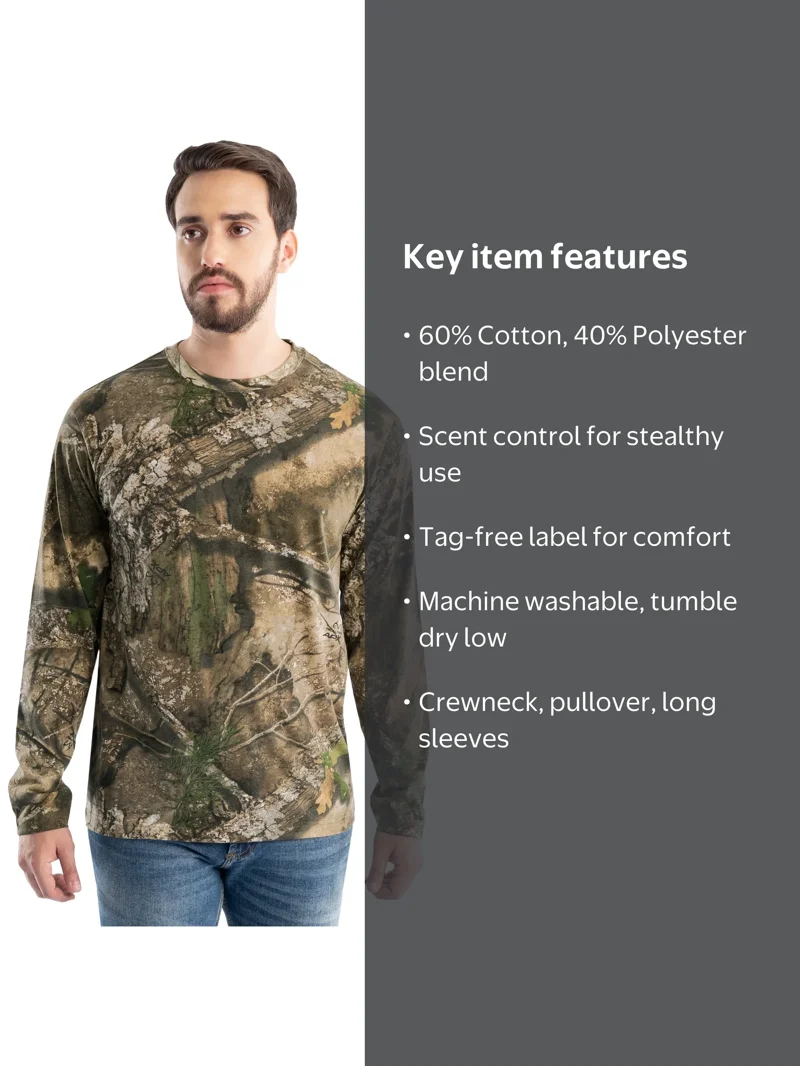 Realtree Men's Long Sleeve Camo T-Shirt with Scent Control, 3XL