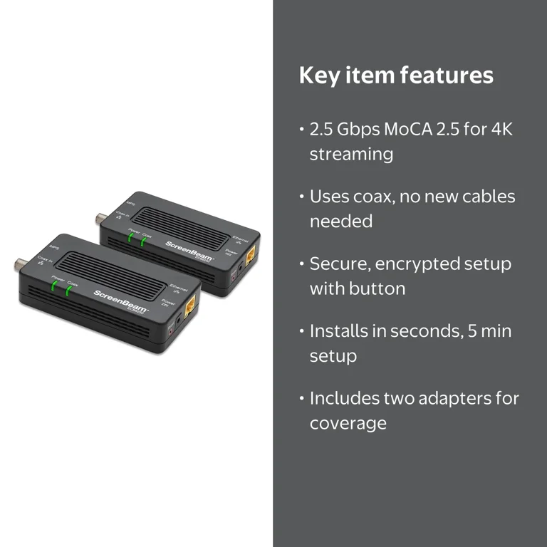 Screenbeam Internet Extender MoCA 2.5 Network Adapter with 1 Gbps