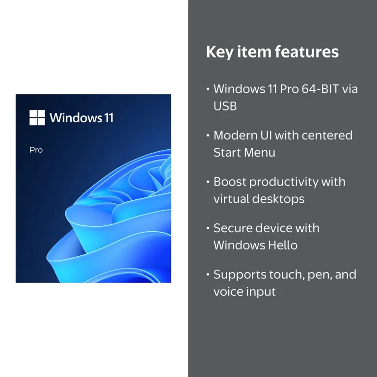 Microsoft, Windows 11 Pro 64-Bit USB, OEM Software, 1 User