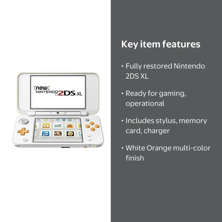 Restored Nintendo 2DS XL White Orange Multi-Color (Refurbished