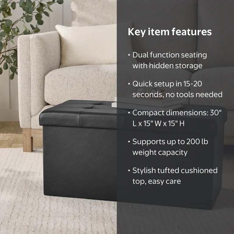 Mainstays 30 in Collapsible Storage Bench, Black - Walmart.com