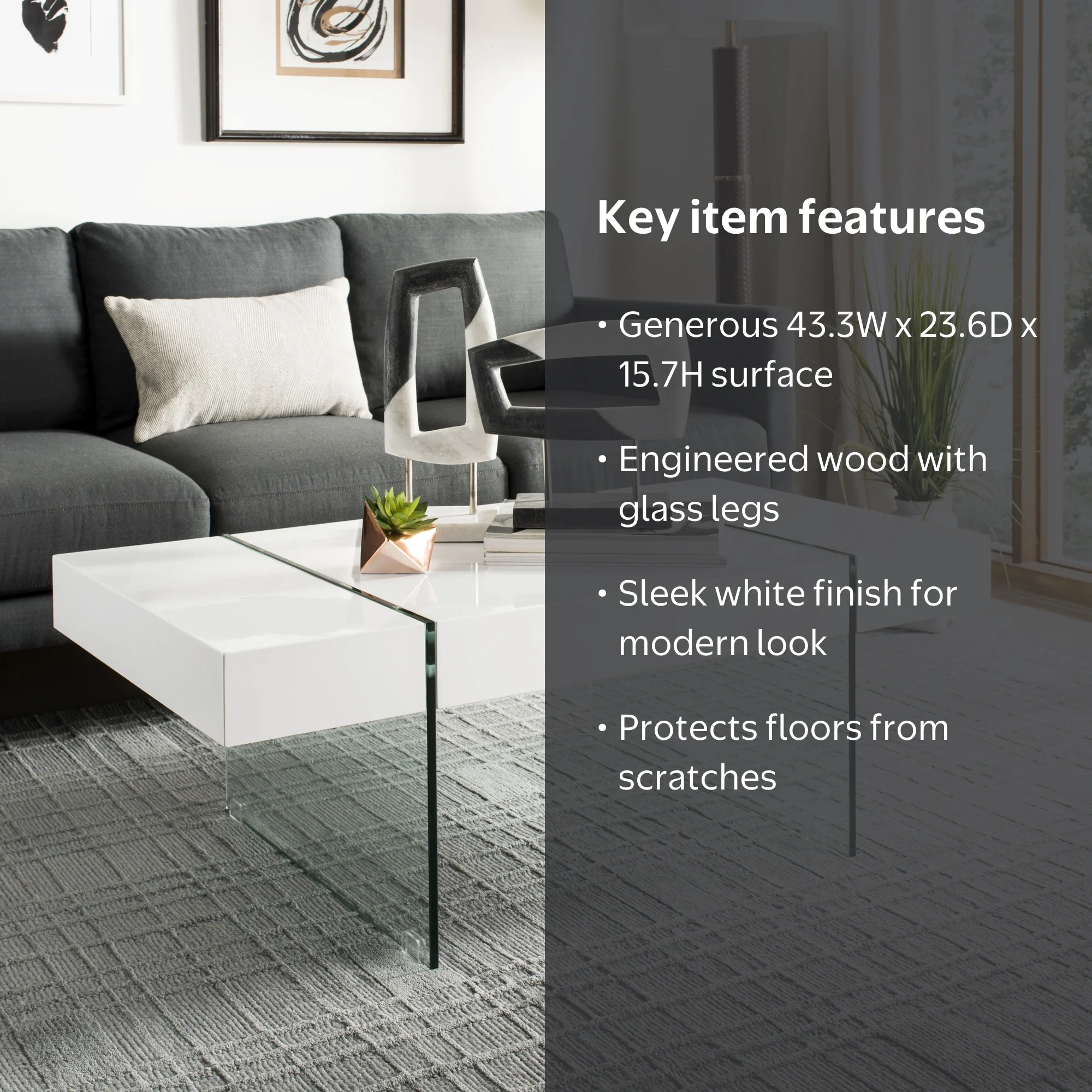 SAFAVIEH Jacob Rectangular Glass Leg Modern Coffee Table, White