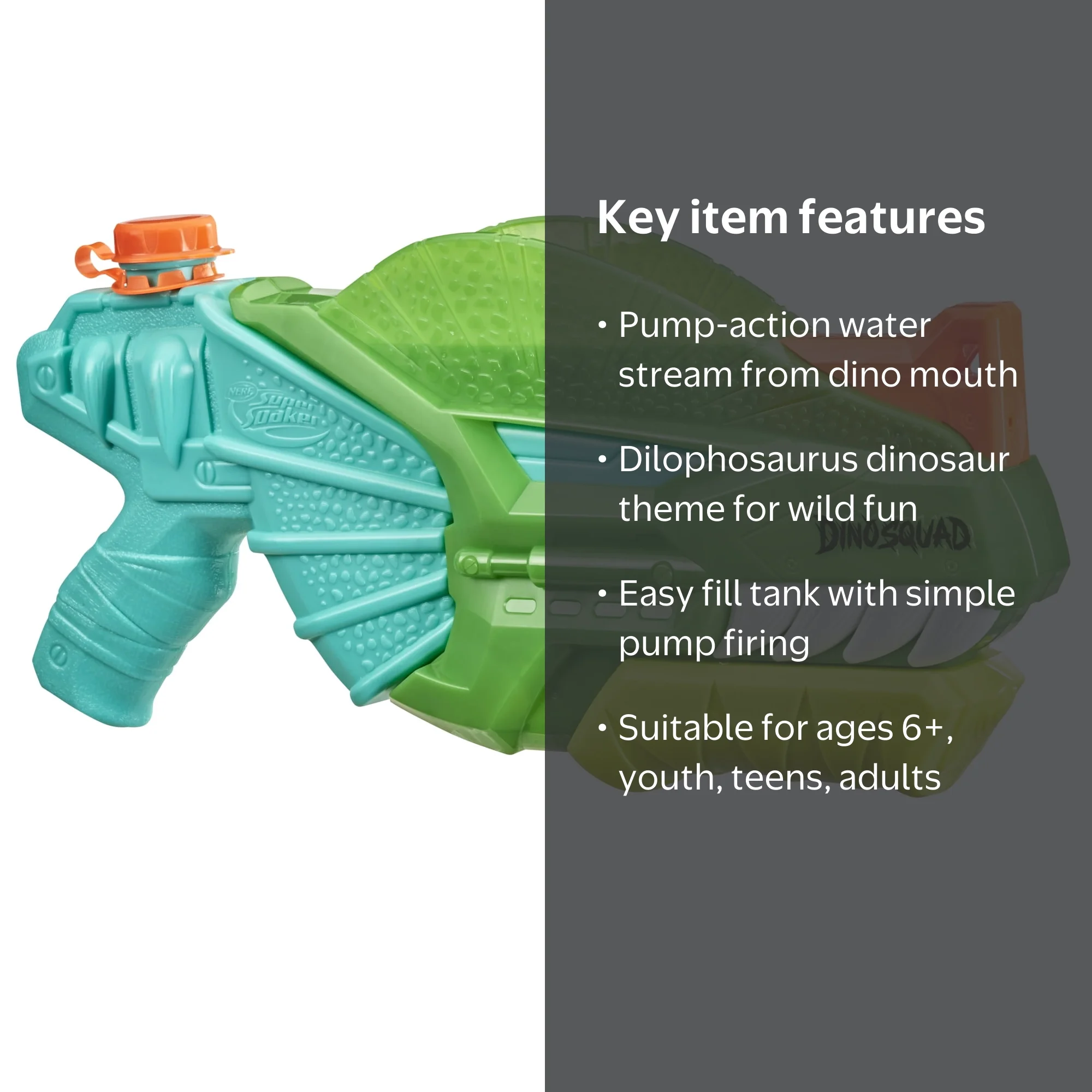 Nerf, Water Blaster, Dino-Soak, DinoSquad Dinosaur Design