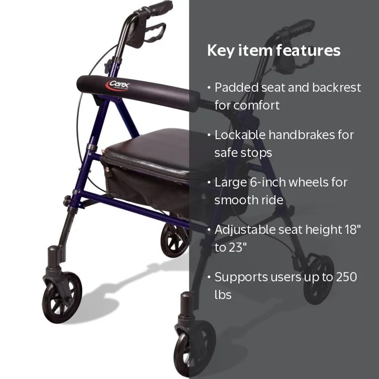 Carex Step N' Rest Blue Rolling Walker Aluminum/Plastic 39 in. H X