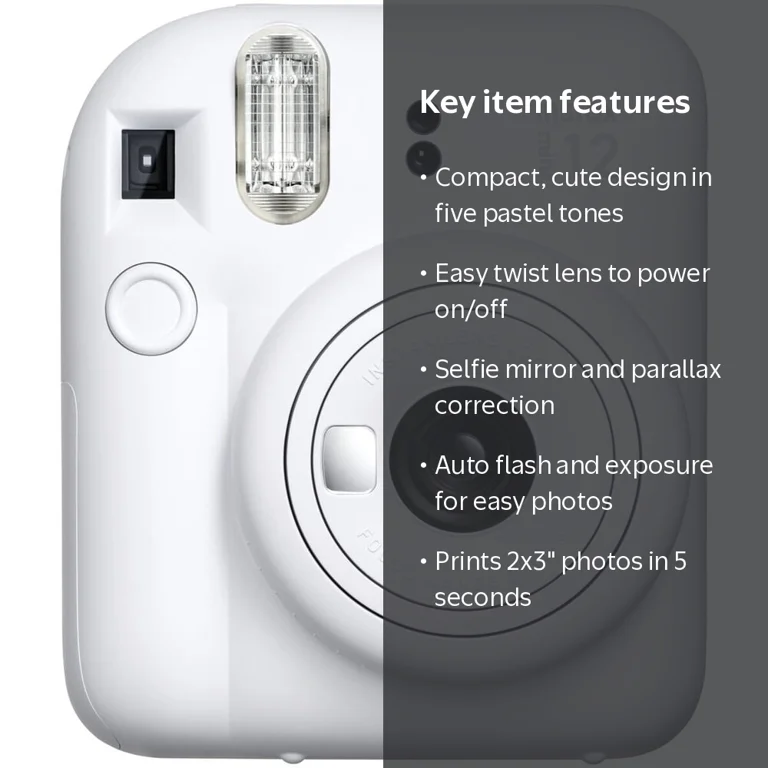 Fujifilm, Instax Mini 12 Instant Film Camera, Compact, Clay White