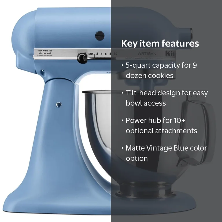 KitchenAid, Stand Mixer, 5 qt, Matte Vintage Blue, Tilt-Head