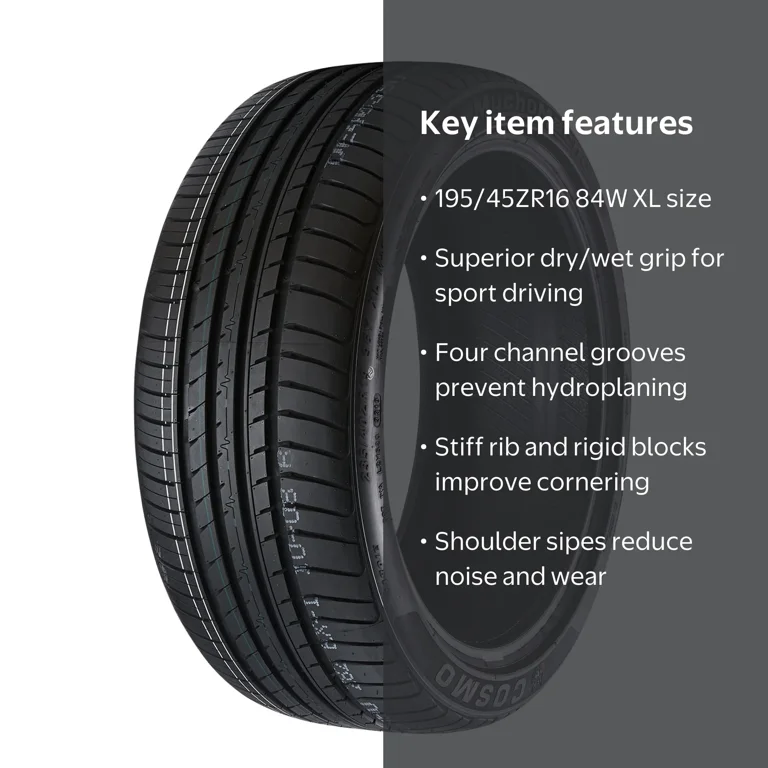 Cosmo, Passenger Tire, 195/45ZR16 84W XL, All Season, Black