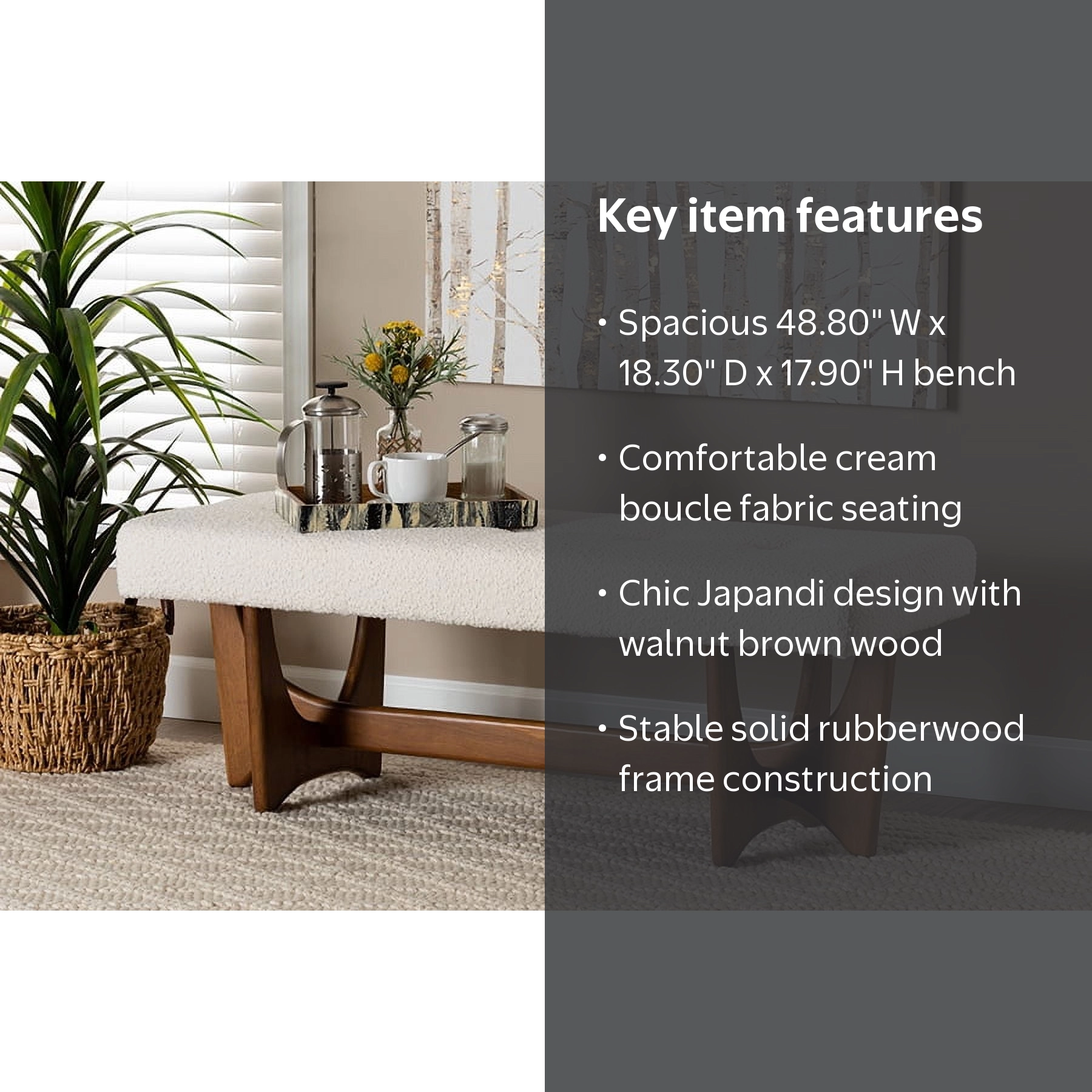 Baxton Studio Theo Japandi Cream Boucle Fabric and Walnut Brown