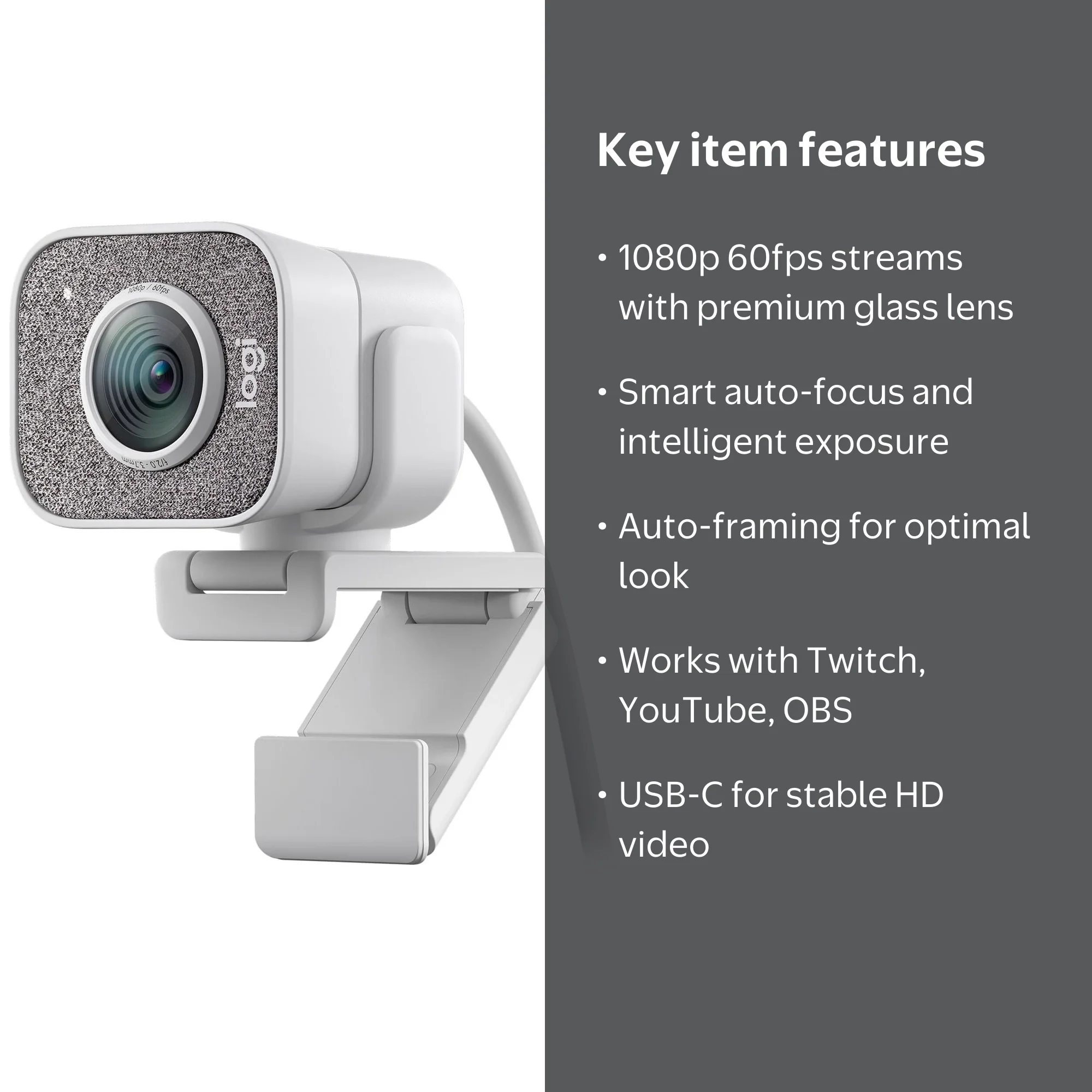 Logitech, Streaming Webcam, StreamCam, Full HD 1080p 60 fps