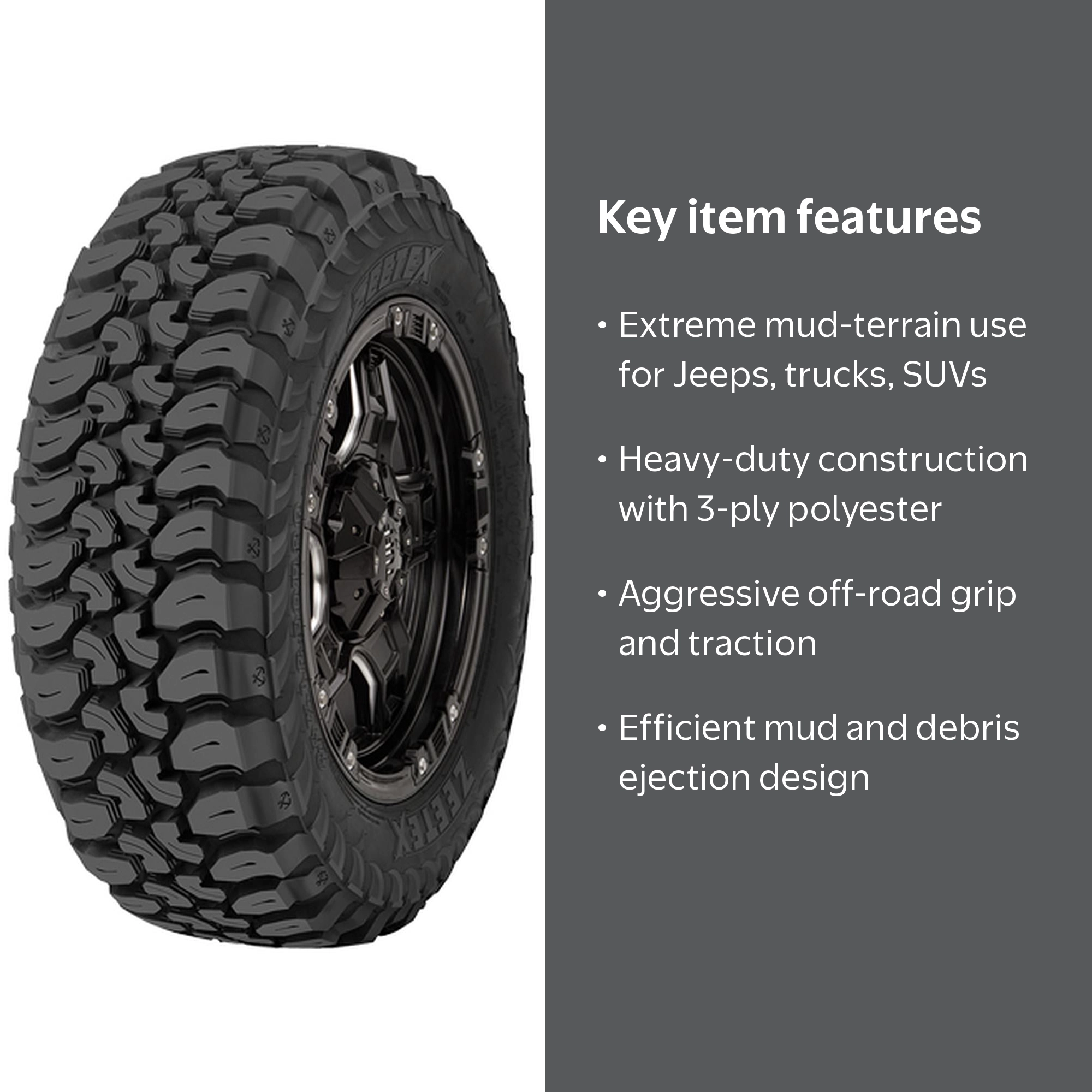 Zeetex, Light Truck Tire, LT35X12.50R17 125Q E, Mud Terrain Off