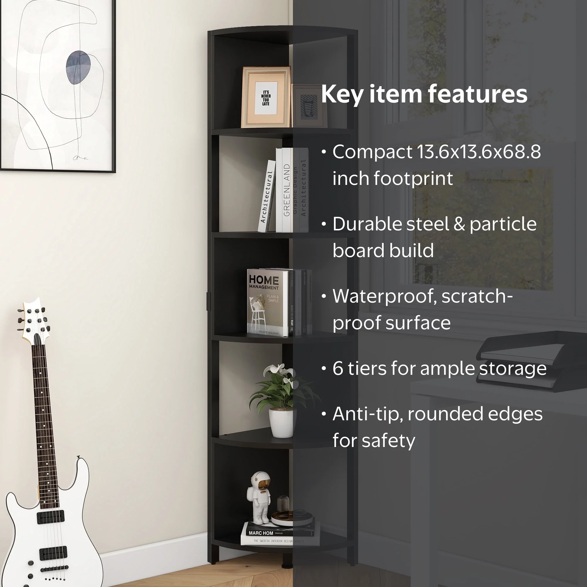 Dextrus Open Storage 6-Tier Zigzag Corner Shelf for Small Bedroom