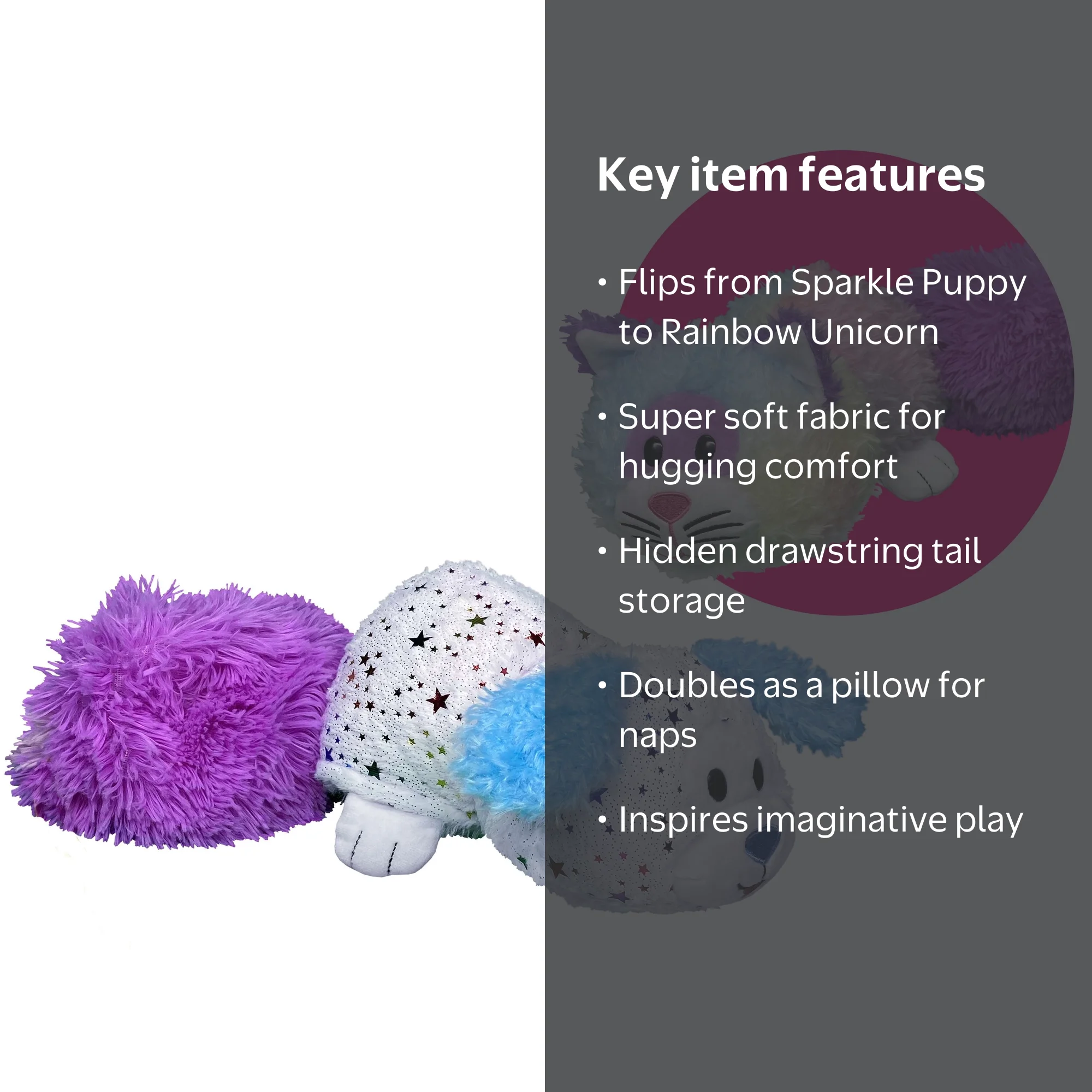 FlipaZoo Magic Tails Sparkle Puppy to Rainbow Unicorn 11in Plush