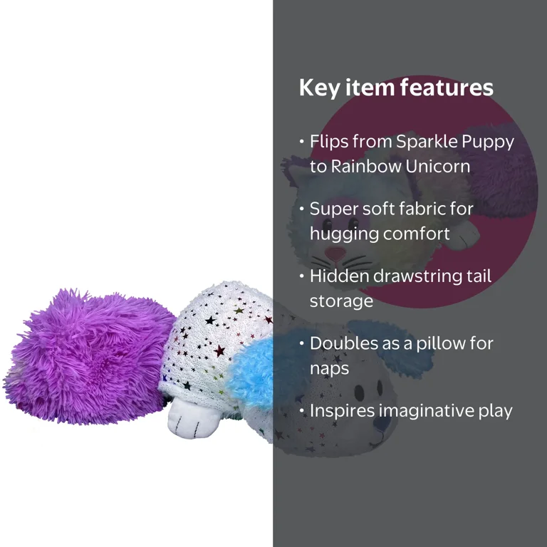 FlipaZoo Magic Tails Sparkle Puppy to Rainbow Unicorn 11in Plush