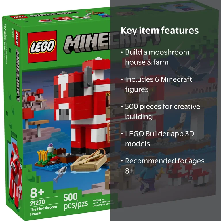 LEGO, LEGO Minecraft The Mooshroom House Toy Set, 21270, 500