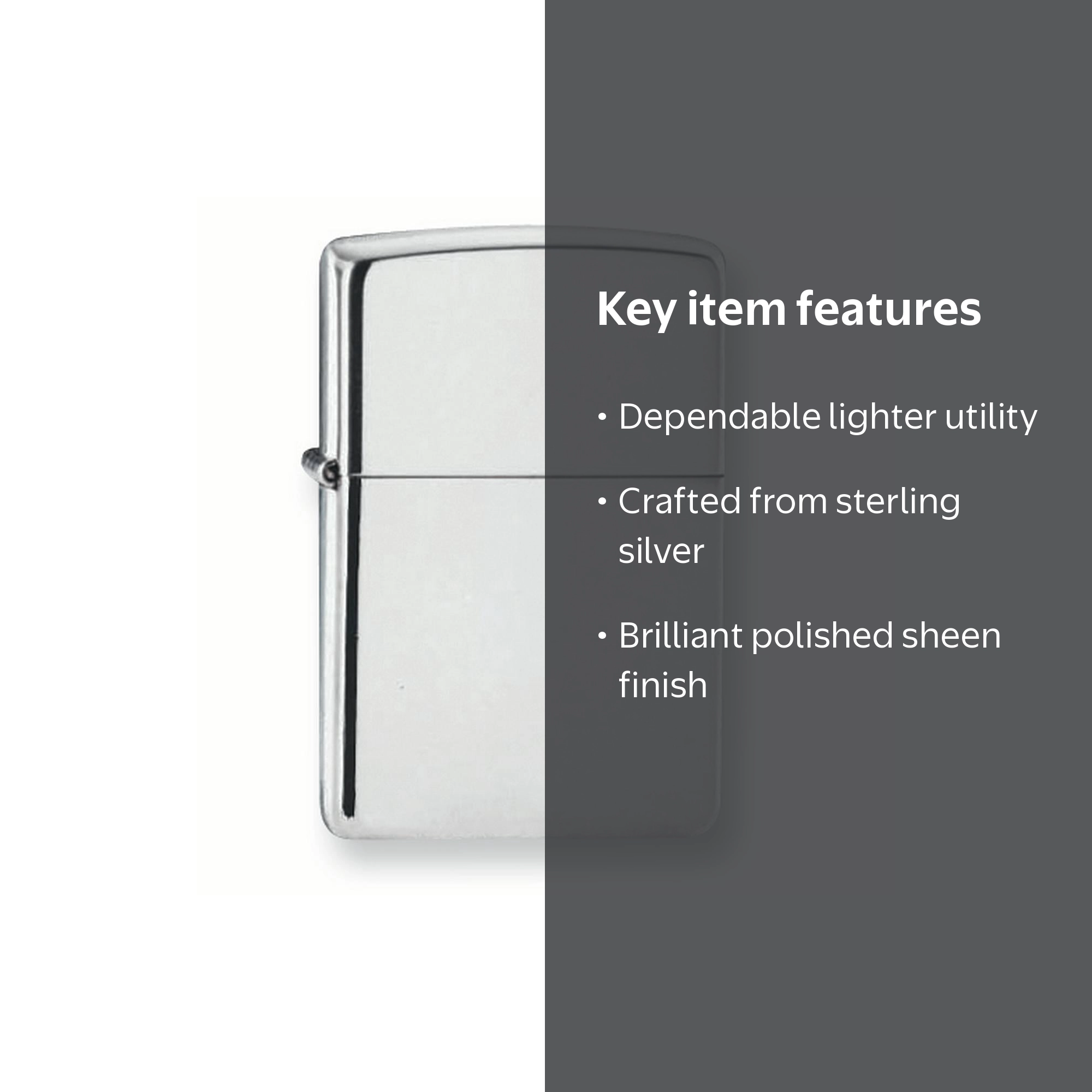 Unique Zippo High Polish Sterling Silver Refillable Pocket Lighter