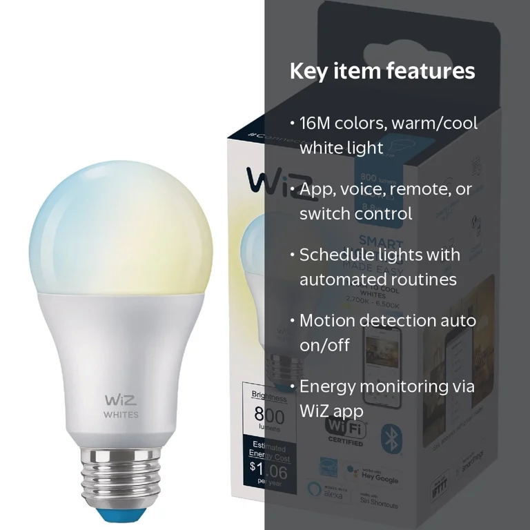 Wiz A19 Color Changing Smart LED Light Bulb