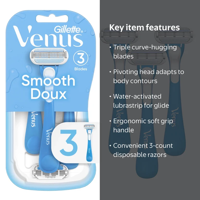 Venus, Women's Disposable Razor, 3 Count, Ergonomic Handle