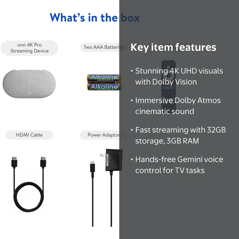 onn 4K Pro Streaming Device, Google TV with Gemini (NEW 2026 Model