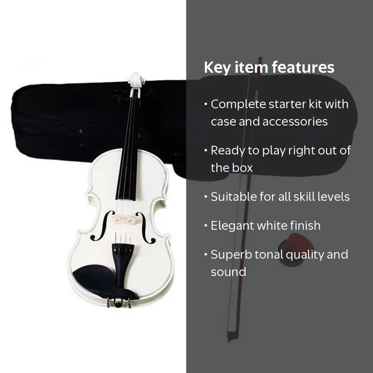 New 4/4 Full Size Acoustic Violin Set - White Finish with Case