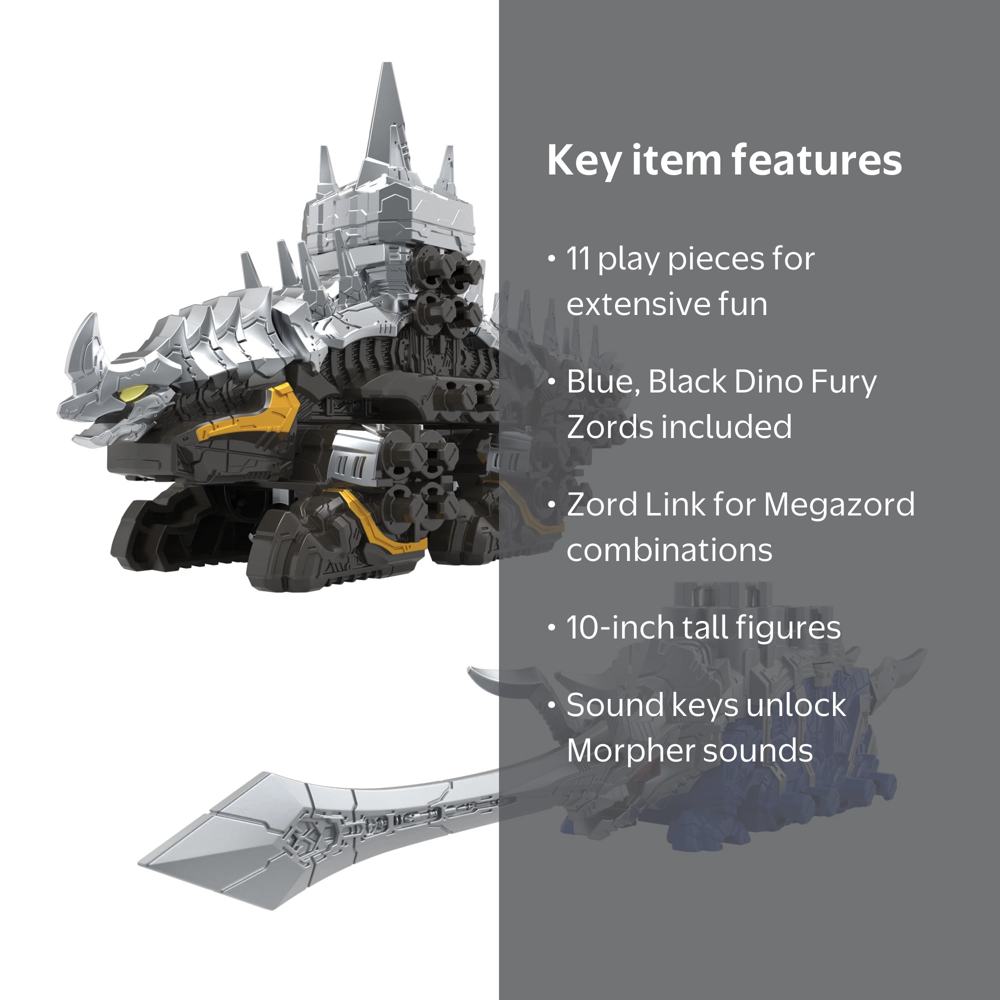 New Power Rangers Dino Fury Tricera Blade, Stego Spike Zord Action