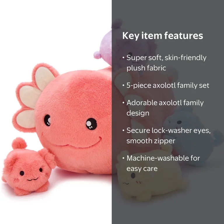 Morismos, Axolotl Plush Toy, 5Pcs with Mother and Babies, Pink