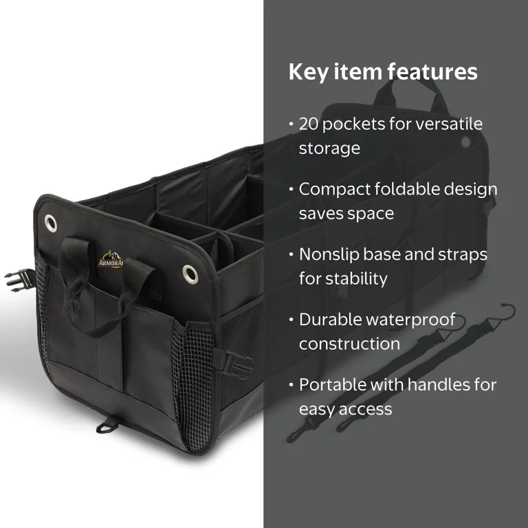 Armor All Large 20 Pocket Trunk Cargo Organizer, Collapsible and
