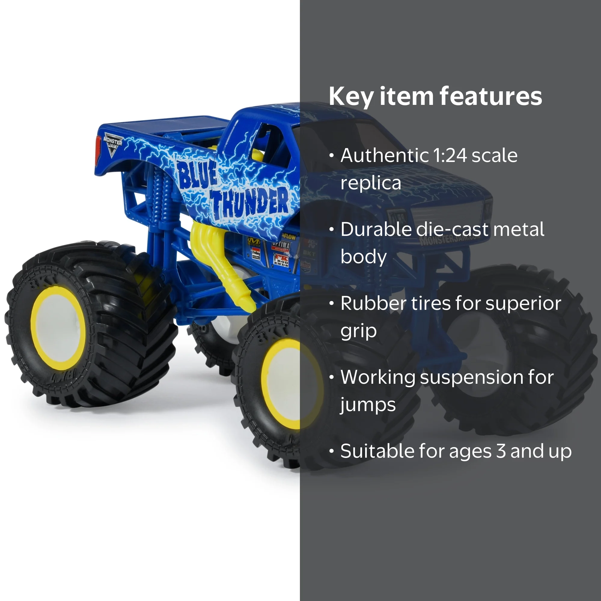 Monster Jam, Blue Thunder 1:24 Scale Die-Cast Monster Truck, Girl