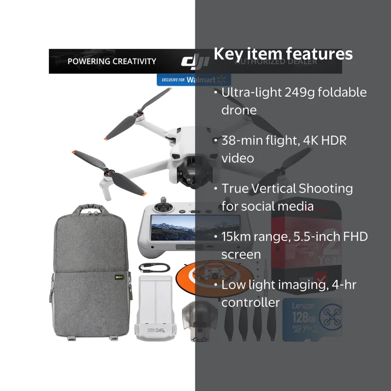 DJI Mini 3 Quadcopter Drone, 4K Camera, Smart RC Remote, 38min Fly