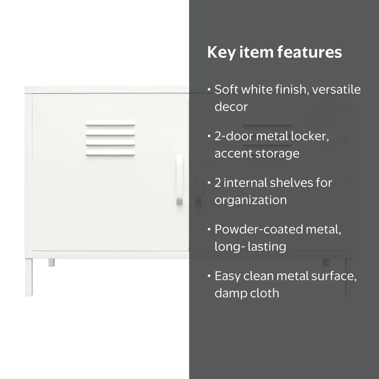 RealRooms Shadwick 2 Door Metal Locker, Industrial Accent Cabinet