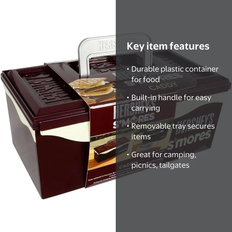 hershey's s'mores tackle box Mr. Bar-B-Q Smores Caddy Tray Organizer - Smores Station to Store All Essentials On The Go for Picnics, Camping w/Removable Tray & Carrying Handle Conveniently hold all of your smores ingredients. Mr. Bar-B-Q Hershey's S'mores Caddy,