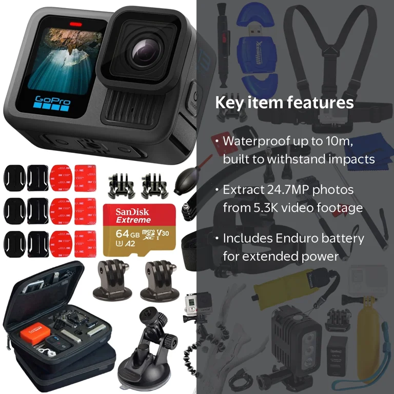 GoPro HERO13 Black + 19PC 64GB Accessory Bundle - Walmart.com