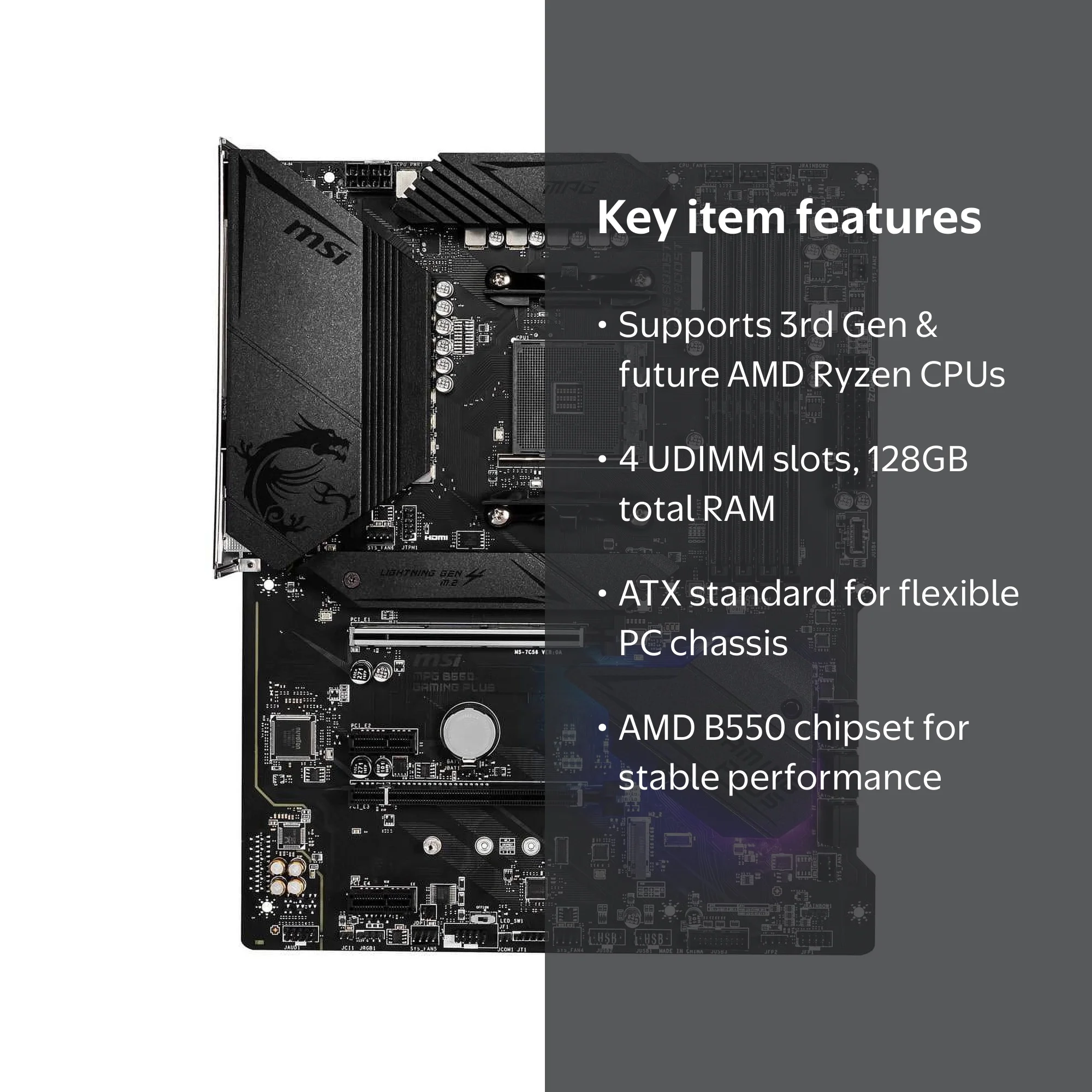 MSI MPG B550 GAMING PLUS AM4 AMD Ryzen Motherboard, SATA 6Gb/s