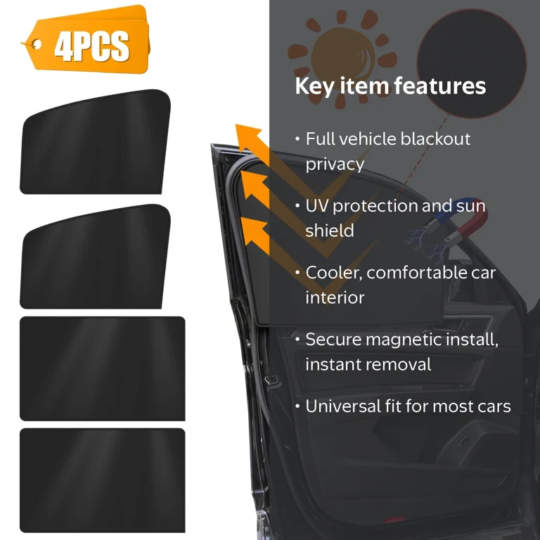 TSV Magnetic Car Side Window Sun Shades, UV-Resistant, Blackout