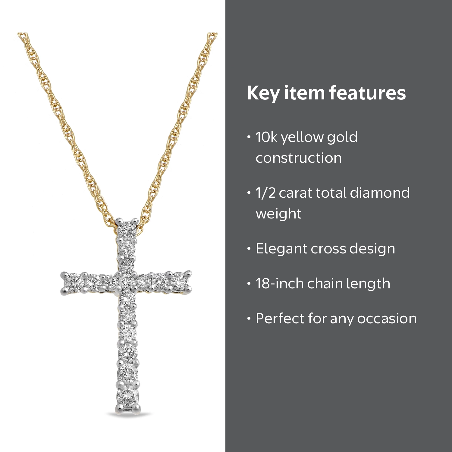 Brilliance Fine Jewelry 1/2 Carat Diamond Cross Pendant Necklace
