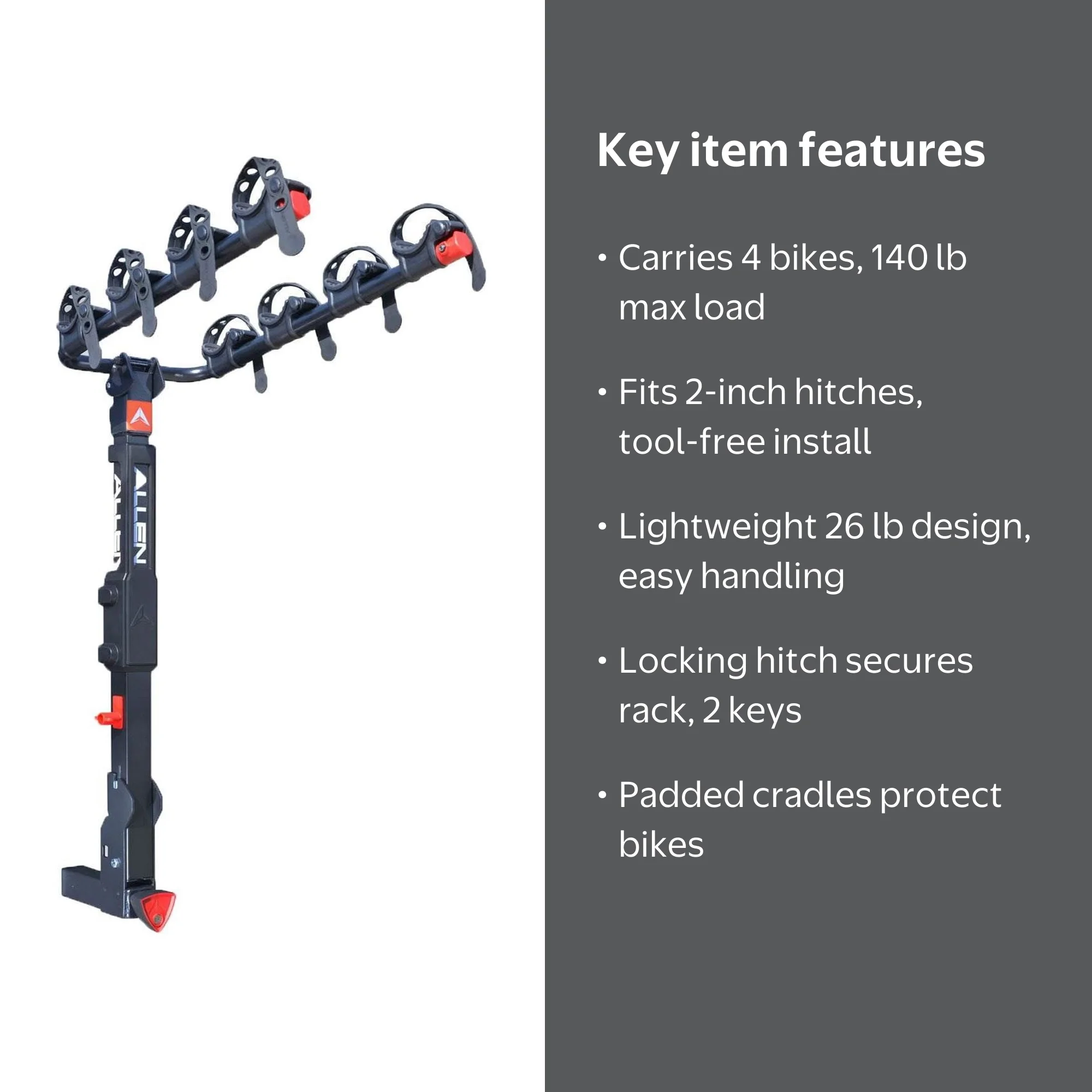Allen Sports QR545 Premier Locking 4 Bike Carrier Mount Rack for 2